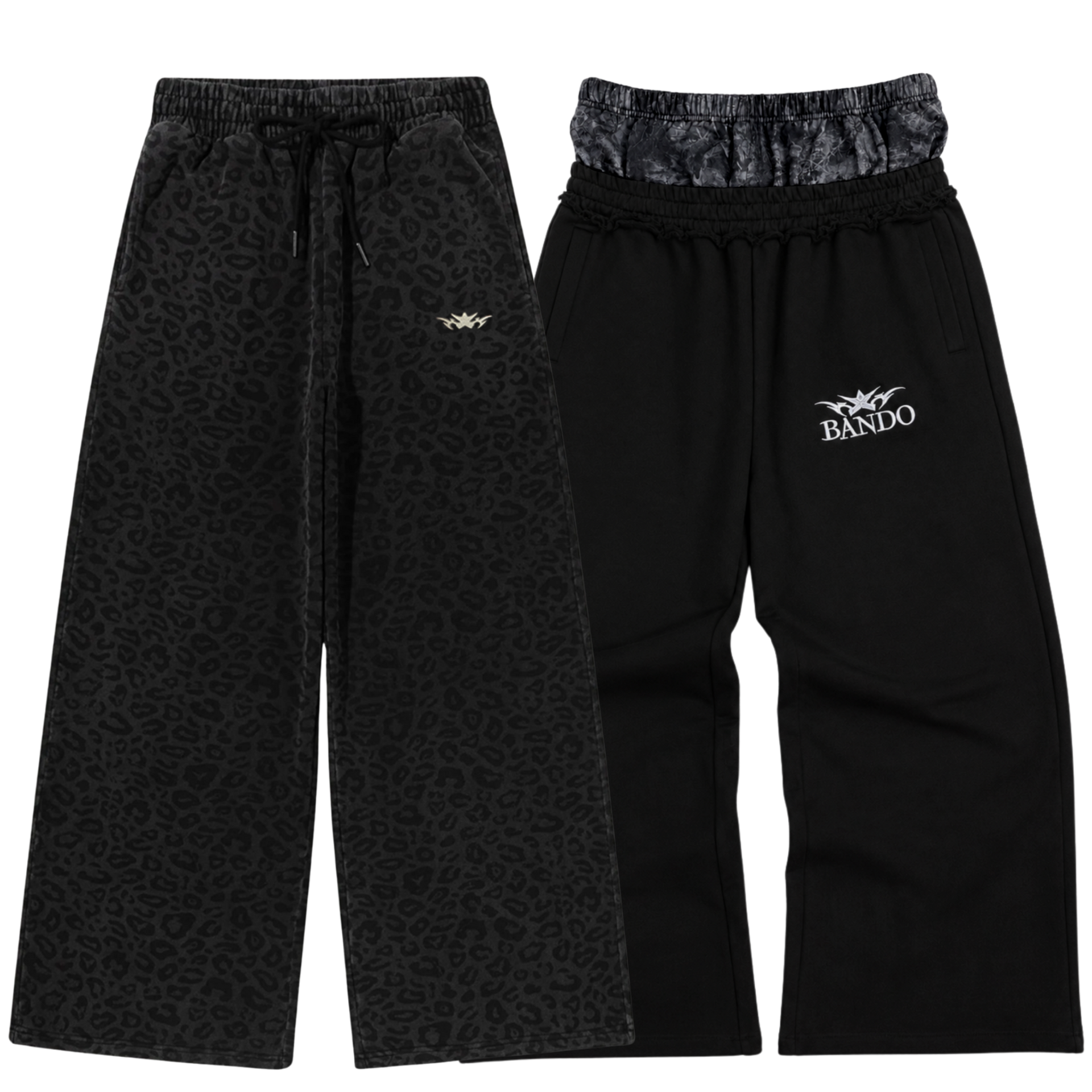 dark camo + cheetah sweats