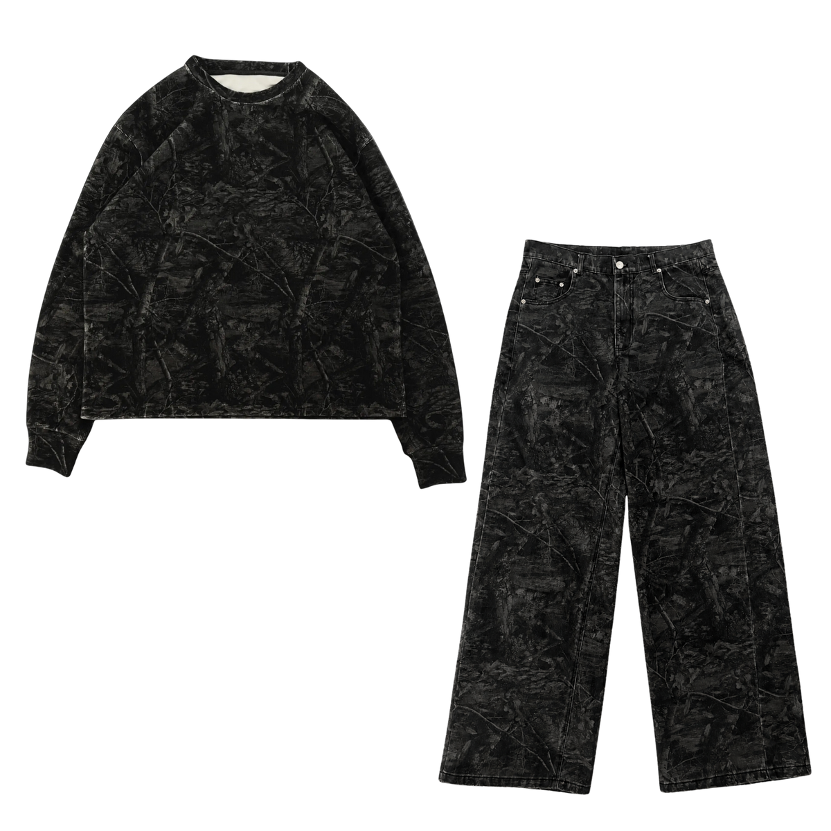 dark camo thermal + denim set